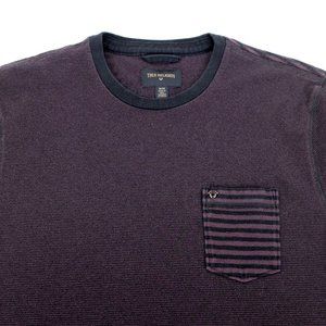True Religion Striped Pocket Shirt MD Medium Cotton Blend Short Sleeve